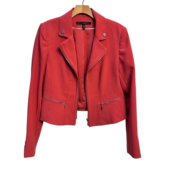 White House Black Market Jackets & Blazers - White House Black Market Women's‎ Deep Coral Moto Jacket Size 10 Lace Accents